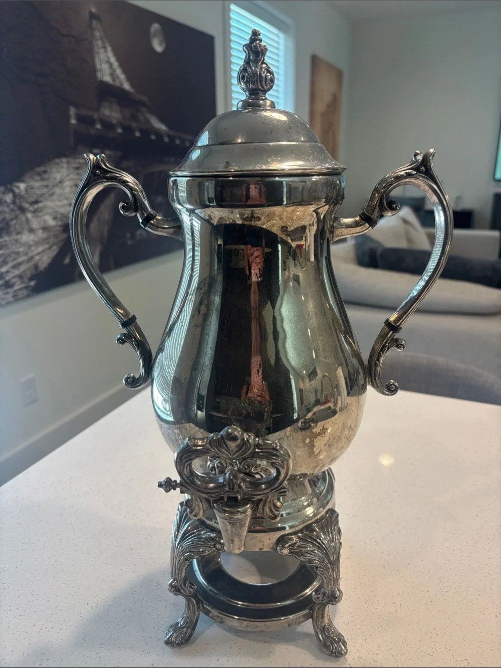 Vintage Ornate Silver-Plated Coffee Urn – Made in Indonesia